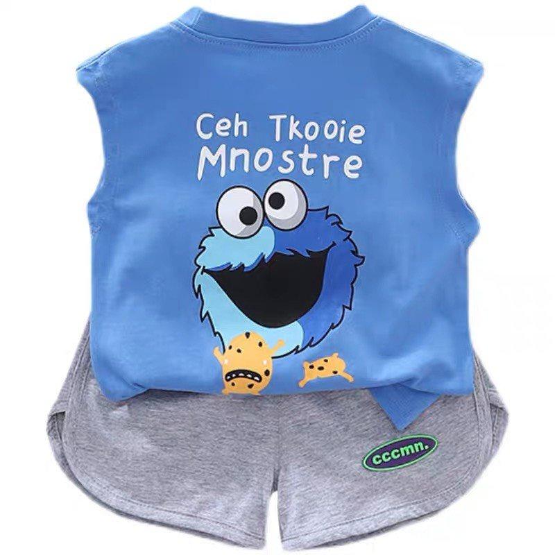 Quần Áo Bé Trai, Đồ Bé Trai Ba Lỗ Sát Nách Thể Thao Cotton In Hình Quái Vật Monster Cho Bé Từ 7-18kg