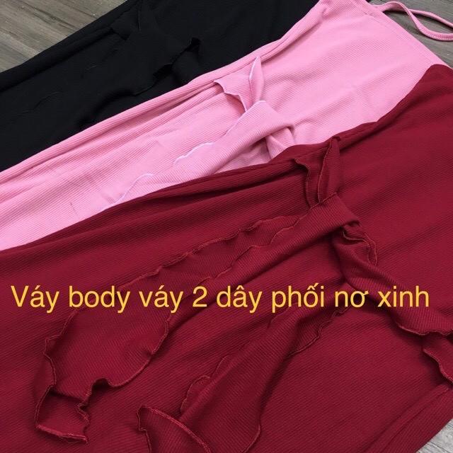 Váy đầm nữ 2 dây ôm body xẻ sau form dài buộc nơ xinh xắn chất liệu mềm mại