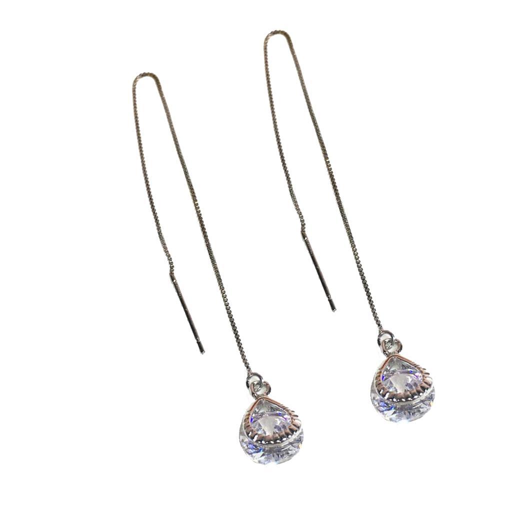 Silver Crystal Earrings Drops Earrings Long Chain Dangle Pendant Earrings