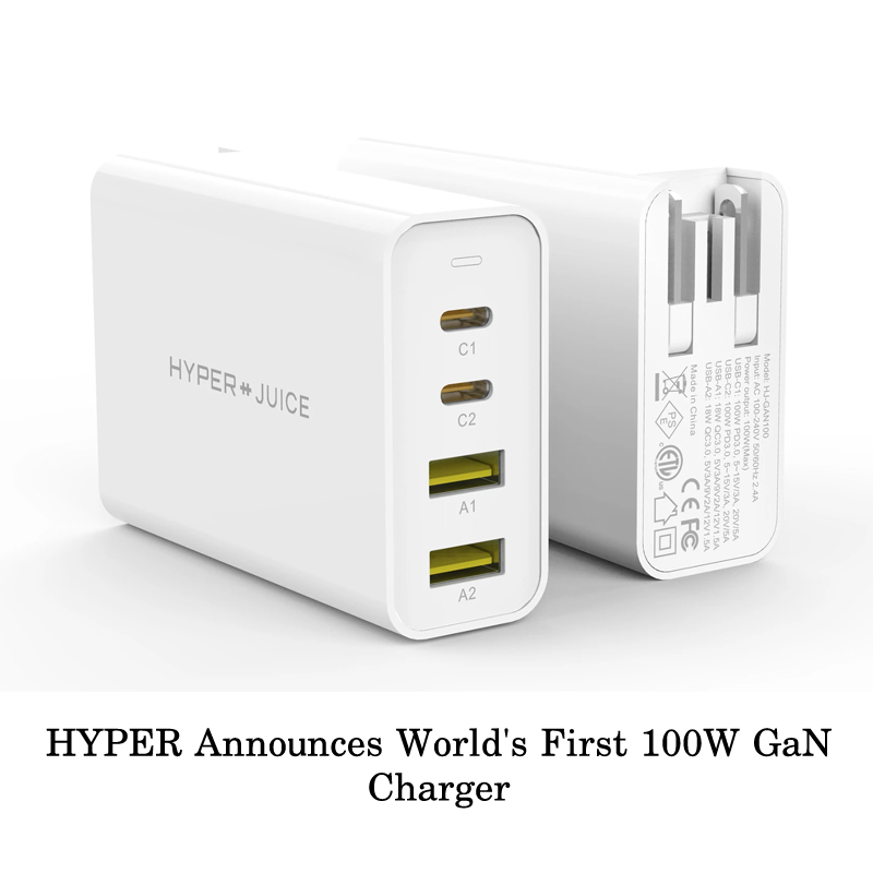 Sạc đa cổng HyperJuice GaN 100W Smallest 2 cổng USB-C + 2 cổng USB-A - HJ-GAN100 - hàng chính hãng