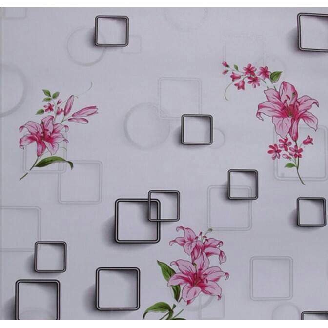 Combo 10M decal giấy dán tường Ô Vuông Hoa Ly Hồng .