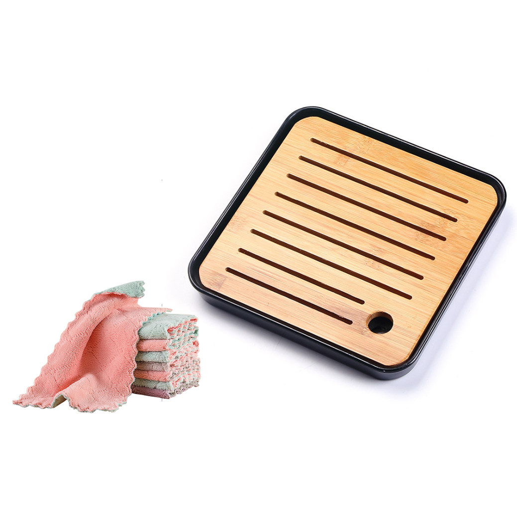 Khay trà bàn trà gỗ có mâm hứng nước tiện lợi tinh tế nhiều kích thước TTU75398- Tặng Khăn rằn san hô thấm hút 2 mặt dày nhung TT908