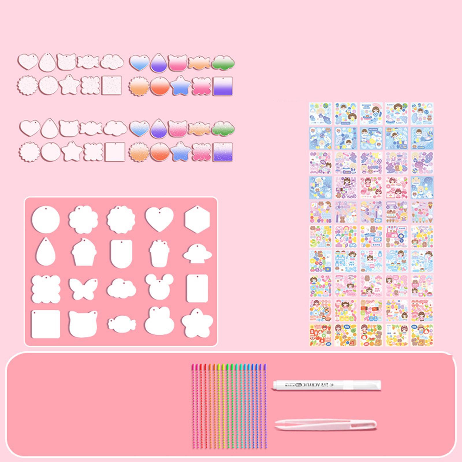 Goo Card DIY Set Kids Arts and Craft Acrylic Disc Hanging Ornament Pendant DIY Kits Card Sticker Set for Card DIY Decor Activities