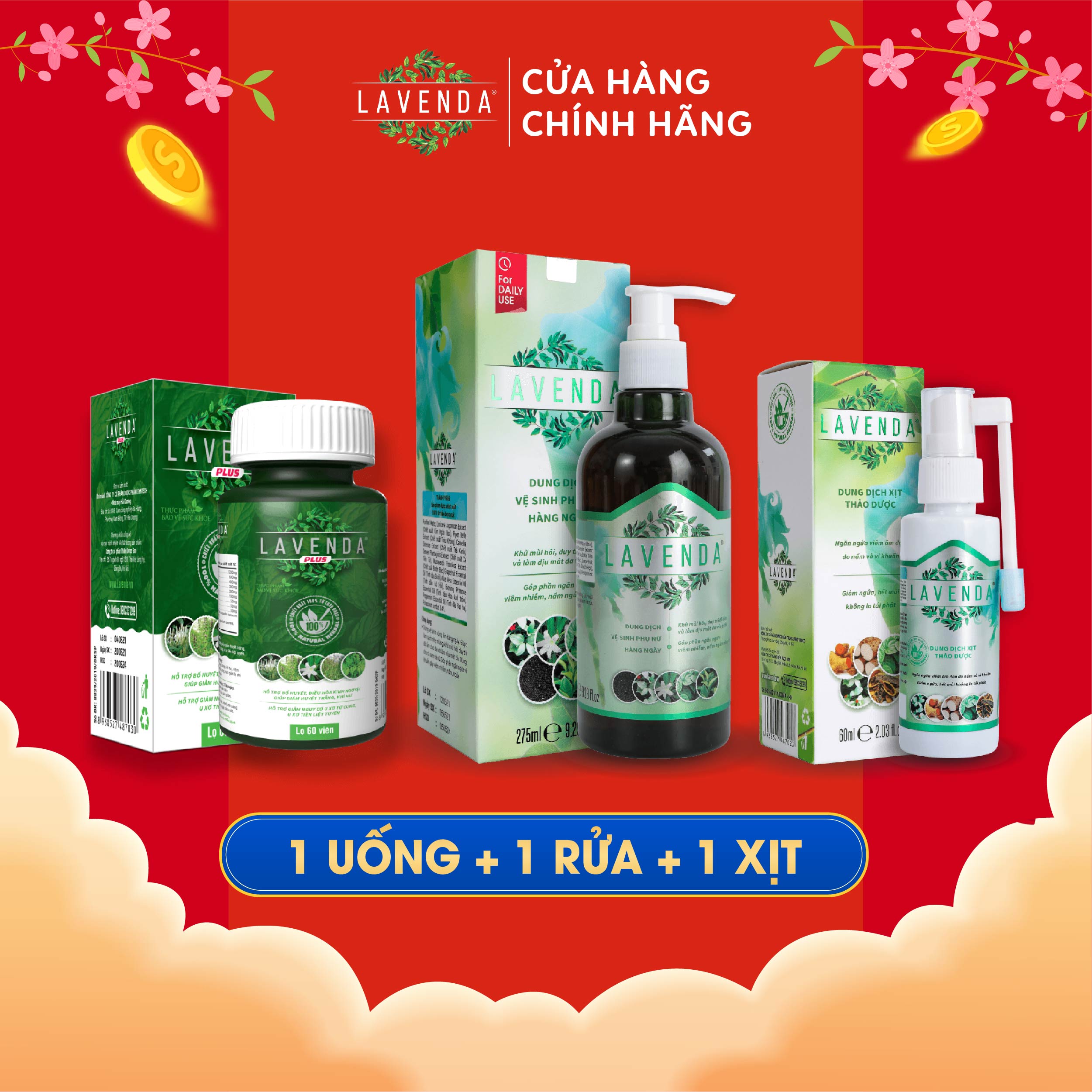 Combo bộ 3 sản phẩm Lavenda xịt, rửa, Lavenda Plus kết hợp Hỗ trợ điều trị hiệu quả các bệnh Phụ khoa, nhanh chóng cải thiện mọi vấn đề liên quan đến phụ khoa, đem lại sức khỏe và hạnh phúc cho người dùng