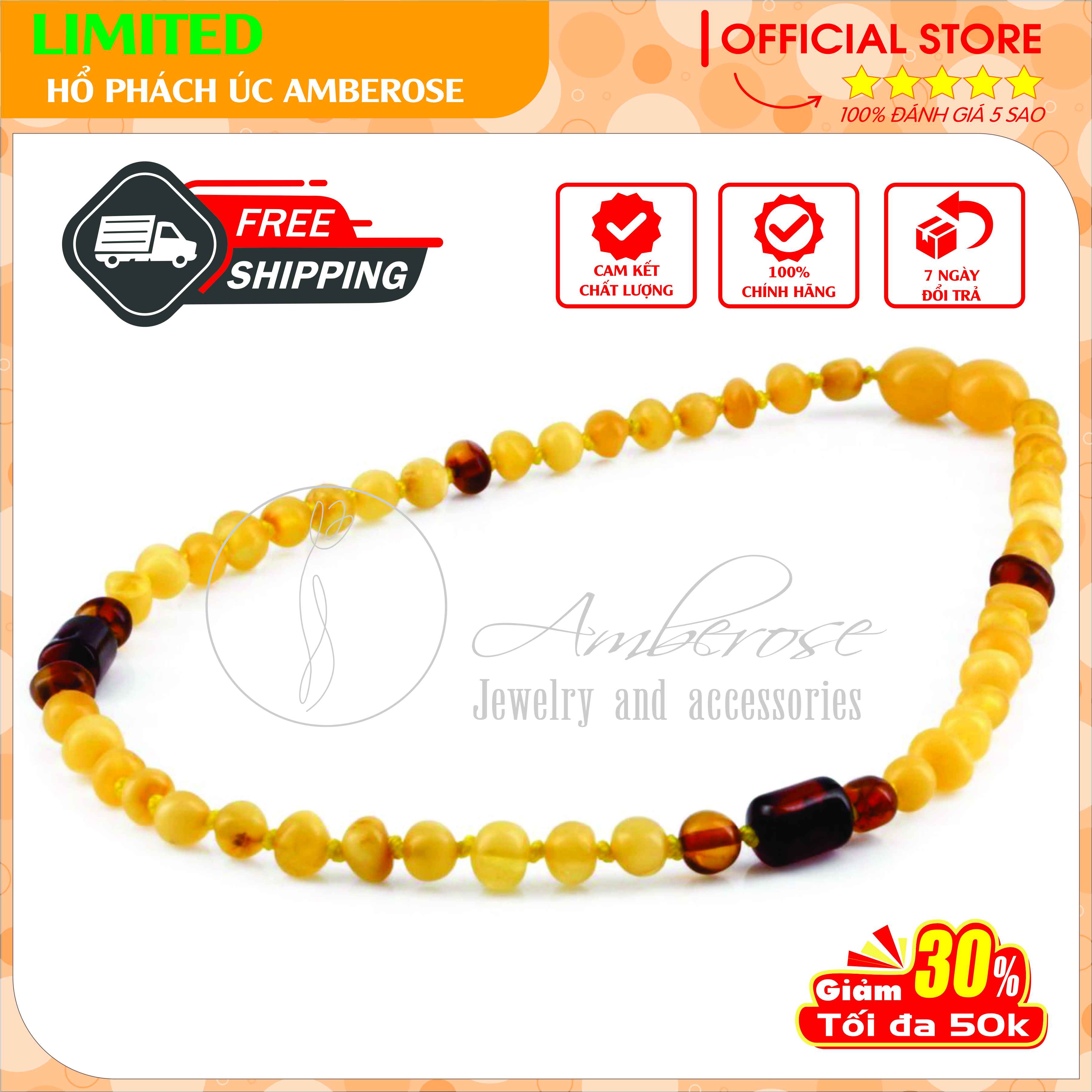 Vòng Cổ Hổ Phách Amber Úc Cho Bé 0 - 10 tuổi VCABLMT5