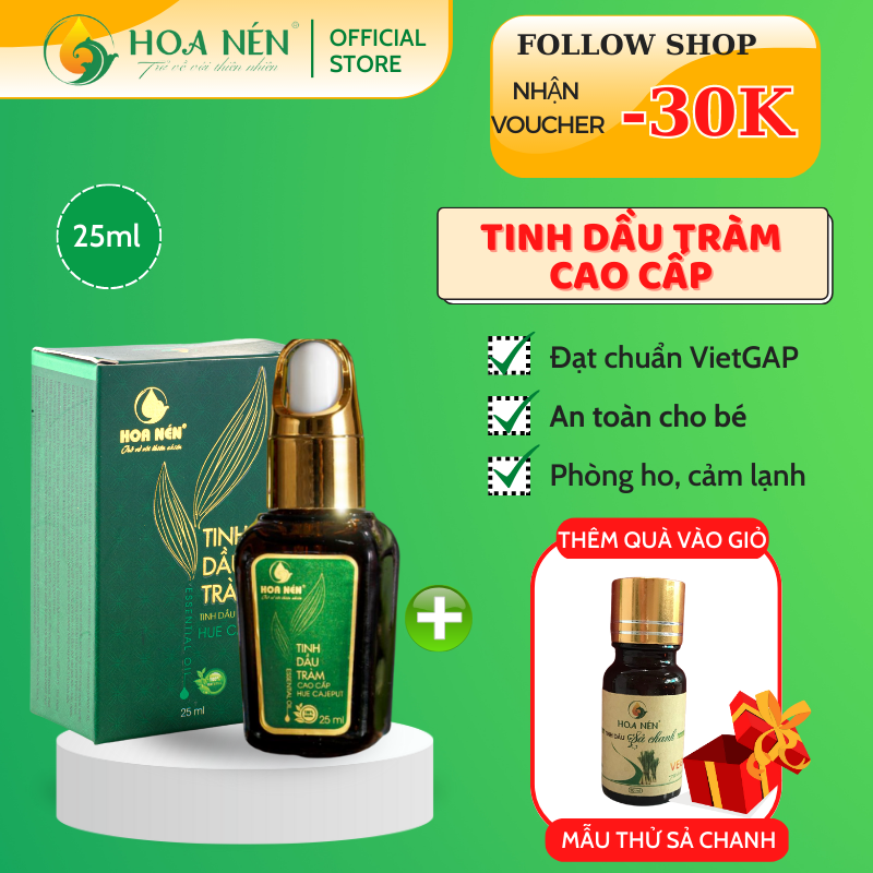 Tinh dầu Tràm Huế nguyên chất cao cấp Hoa Nén 25ml - Chuẩn VietGAP - Chăm sóc sức khỏe mẹ và bé