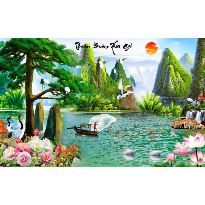 Tranh Dán Tường 3D Thư Pháp - Có Sẵn Keo - TST137