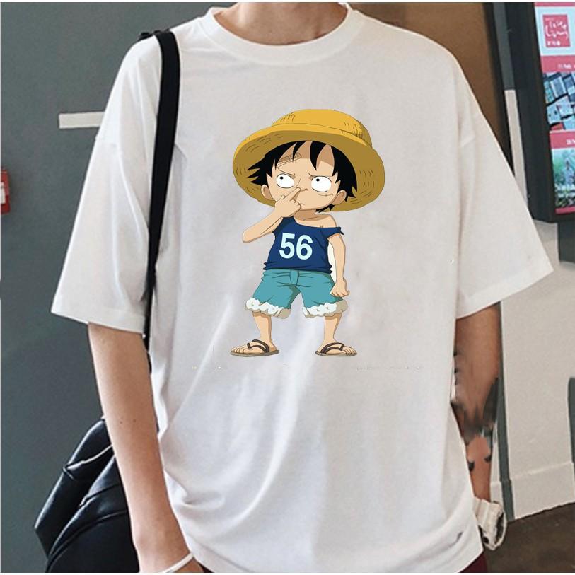 Áo thun nam tay ngắn chất cổ tròn, Áo phông nam cộc tay in hình Luffy OnePiece