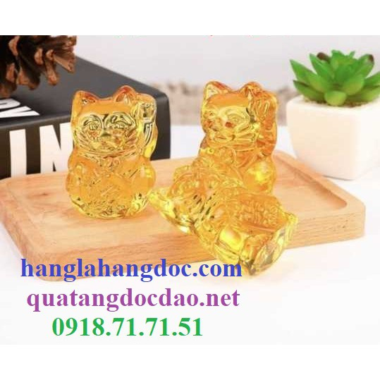 Mèo vẫy tay thần tài pha lê (cao 7cm) biểu tượng của sự tài lộc và hưng thịnh