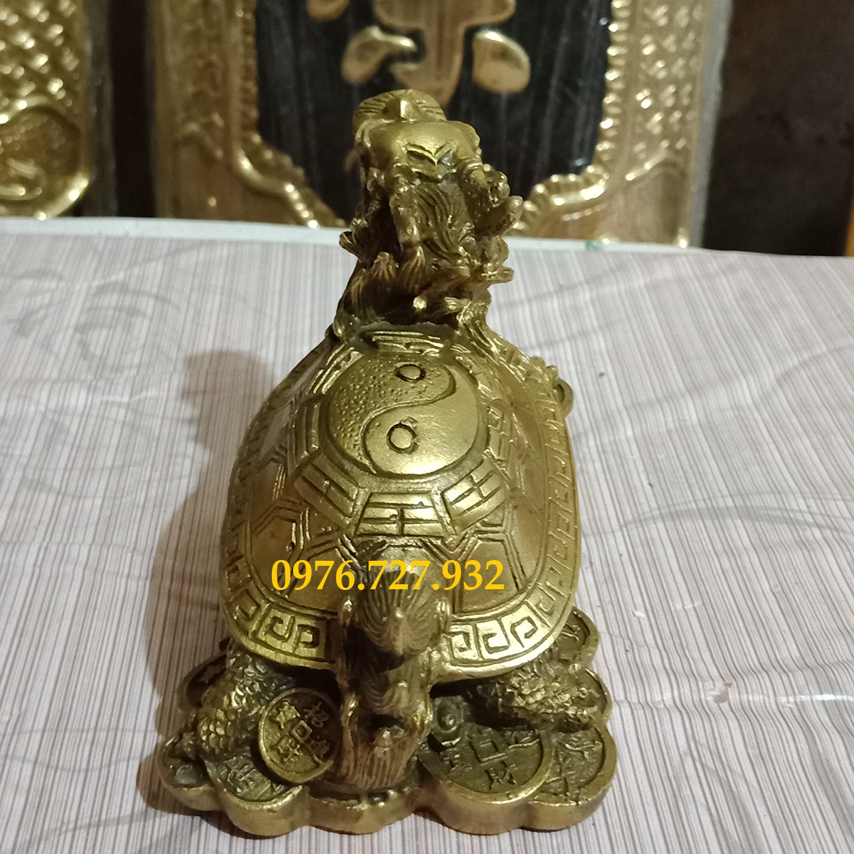 Rùa đầu rồng bằng đồng dài 12cm, long quy lưng bát quái, long quy bằng đồng, rùa đầu rồng