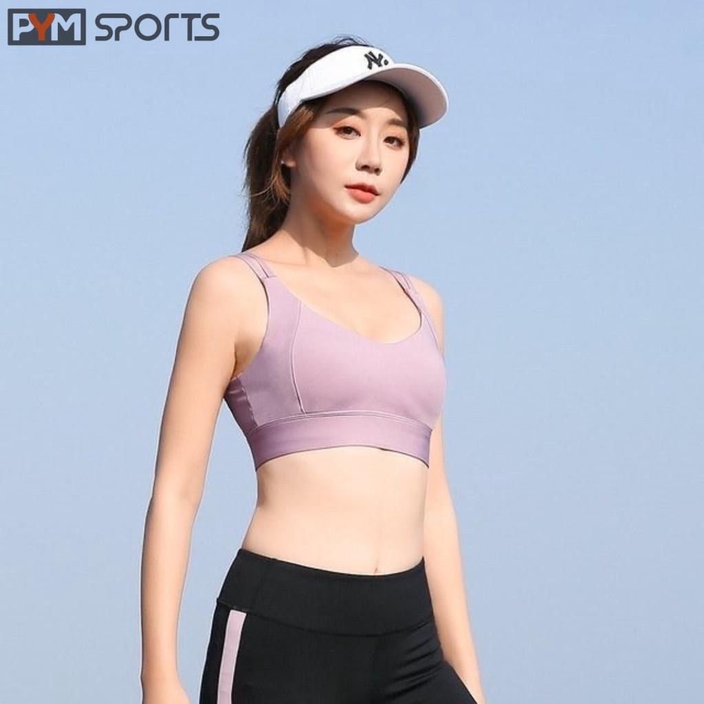 Áo bra tập gym, tập yoga bigsize PYMSPORT - PYMBR017 gài sau, 2 dây chống sốc, thiết kế hở lưng quyến rũ, 2 màu tím, đen