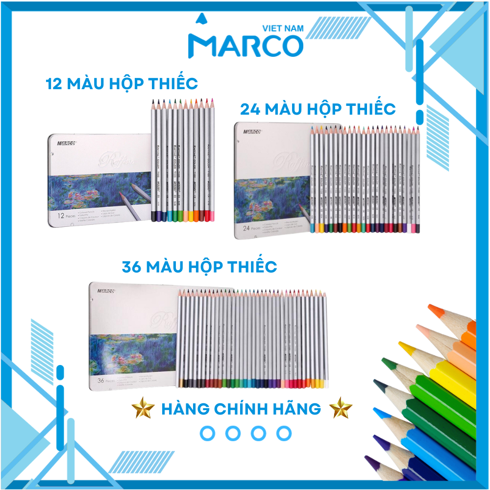 Hộp Bút Chì Màu Cao Cấp Marco Raffine 7100 - 12/24/36 Màu - Hộp Thiếc - Nhiều Màu Đậm Vẽ Tranh Tô Màu