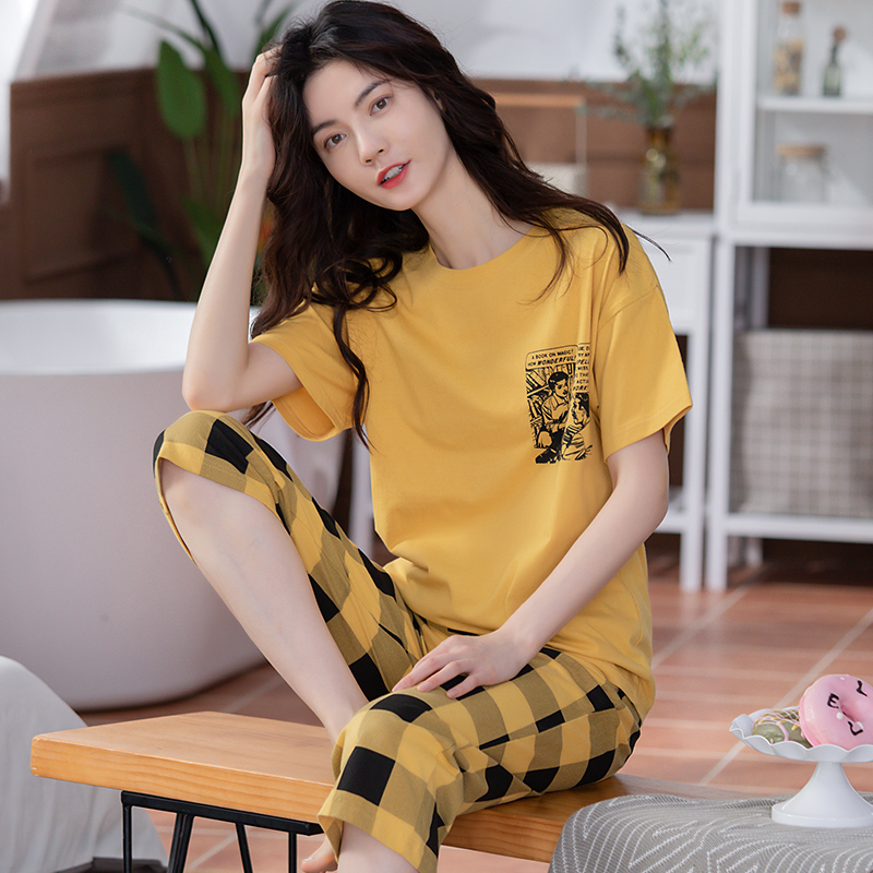 Đồ mặc nhà cotton quần lửng sọc caro 8870