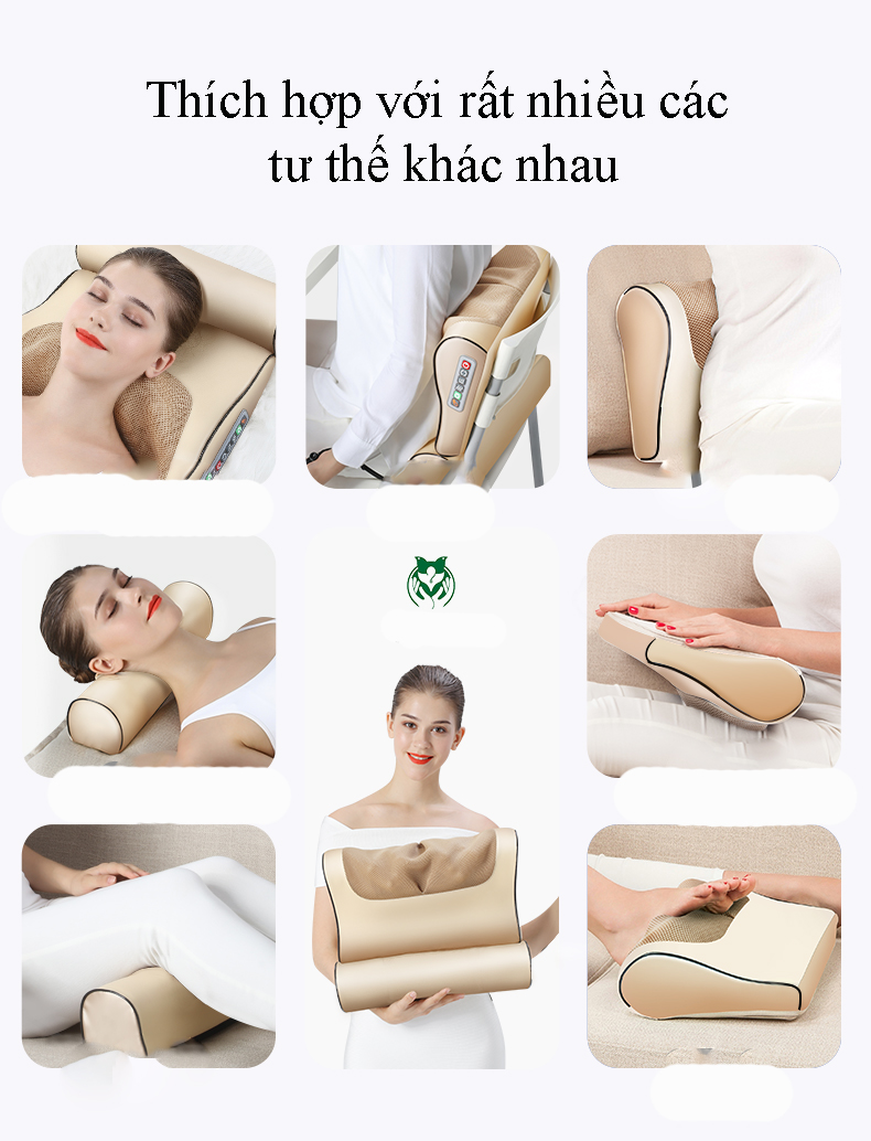 Gối mát xa massage hồng ngoại 16 bi cao cấp thế hệ mới, trị liệu cổ, vai ,gáy, cột sống lưng chất liệu da, vải chống thấm nước + tặng kèm gối lưng + gói trị liệu ngải cứu