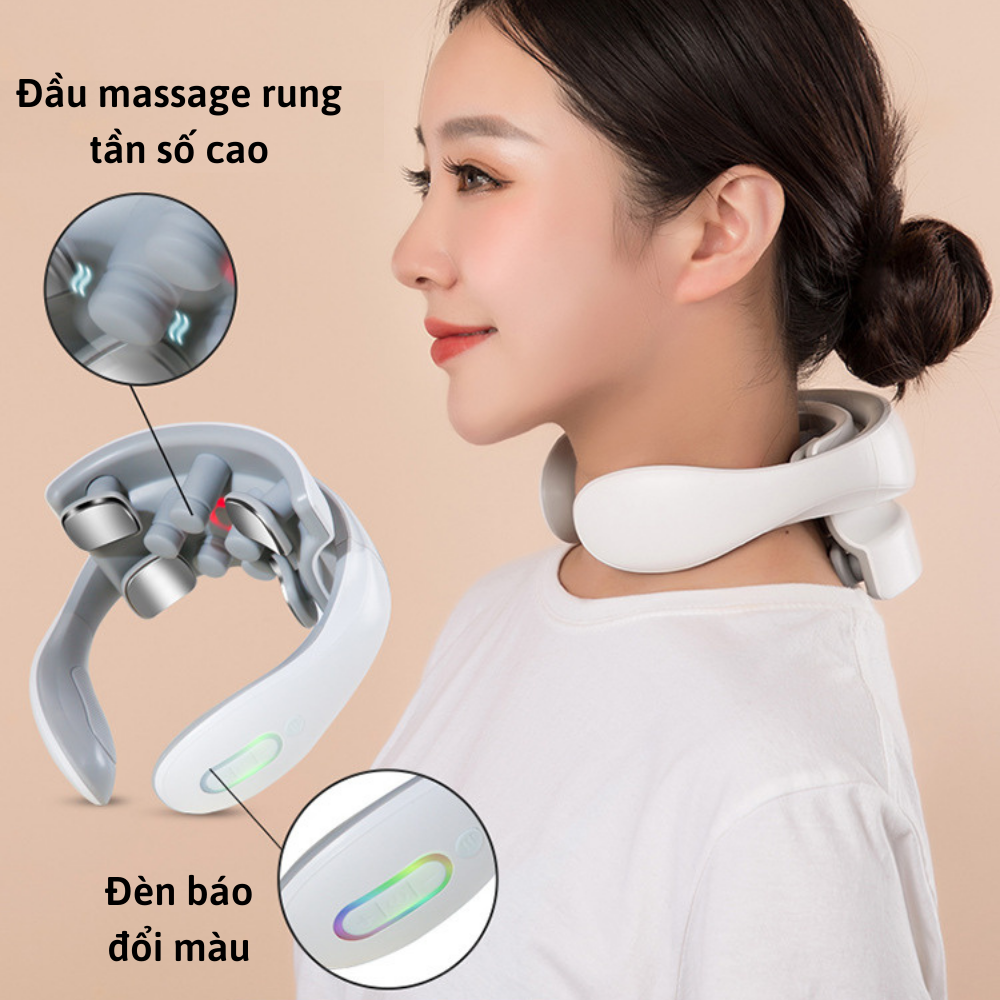 Máy massage cổ vai gáy CTFAST JT-88, máy mát xa nhiệt 4 đầu xung điện cùng 5 đầu rung hỗ trợ xoa bóp giảm nhức mỏi, thư giãn cột sống - Hàng cao cấp loại 1