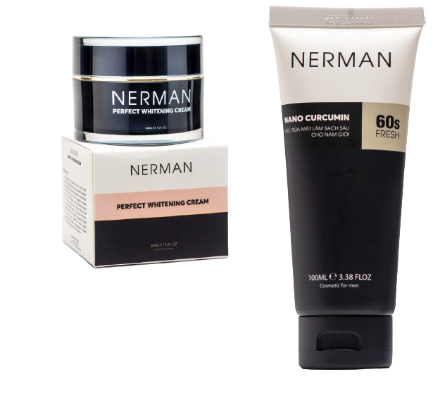 Combo đẹp trai Nerman gồm Gel rửa mặt Kem ngừa mụn và kem dưỡng trắng da