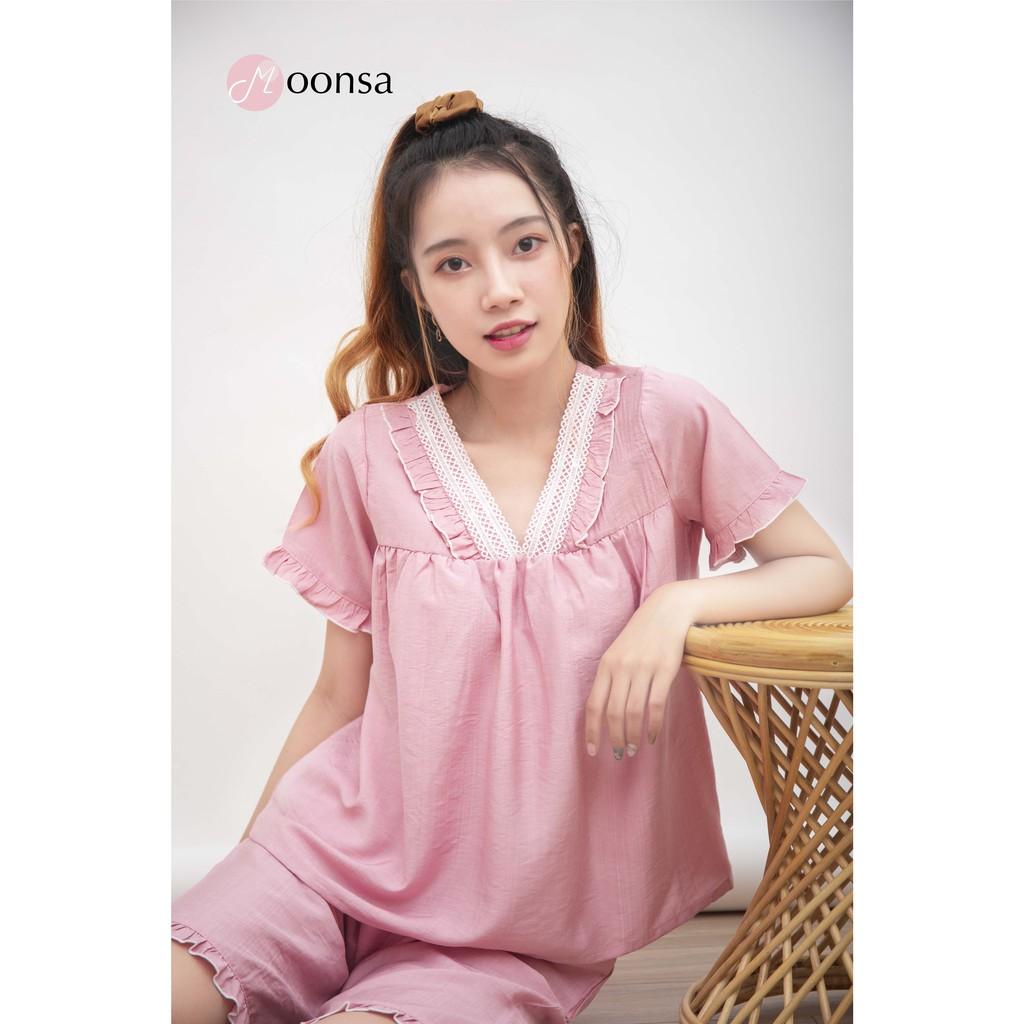 Đồ Mặc Nhà Tơ Nilen Hồng Cổ Tim