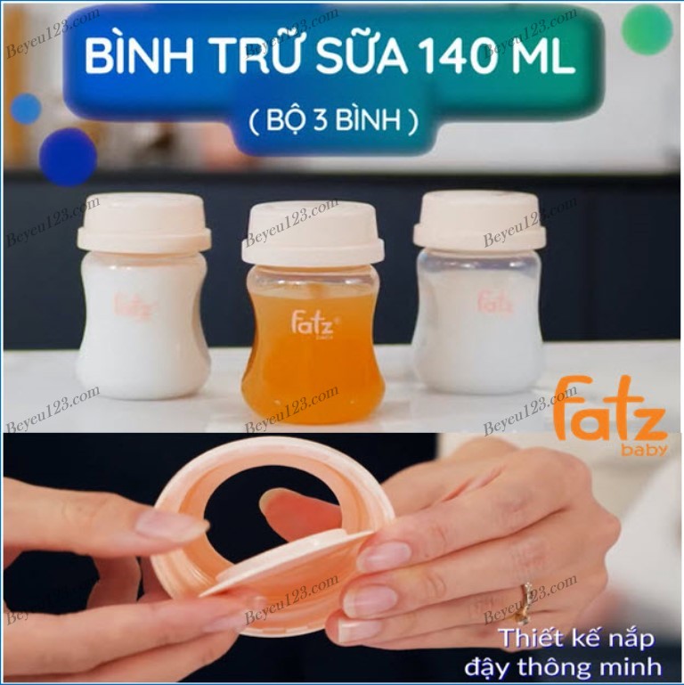 Bộ 3 bình trữ sữa mẹ cổ rông 140ml vừa với máy hút sữa RESONANCE Fatzbaby