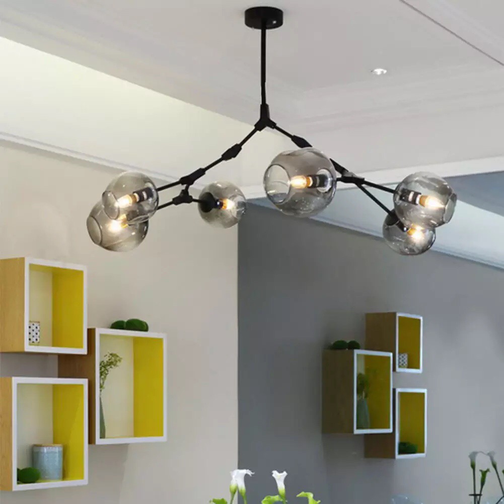 Đèn chùm bộ 6 bóng chao thuỷ tinh cao cấp thiết kế sang trọng trang trí quán cafe, nhà hàng, khách sạn THCN 191B-20