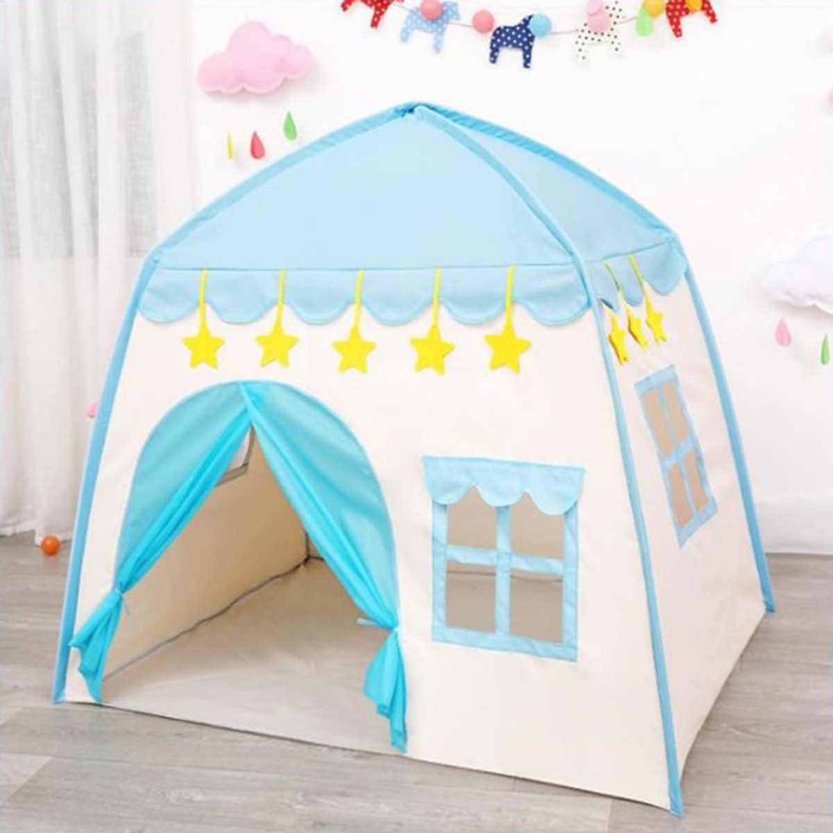 Lều Công Chúa Hoàng Tử Cao Cấp Hình Ngôi Nhà Cho Bé Kích Thước 130*130*100cm