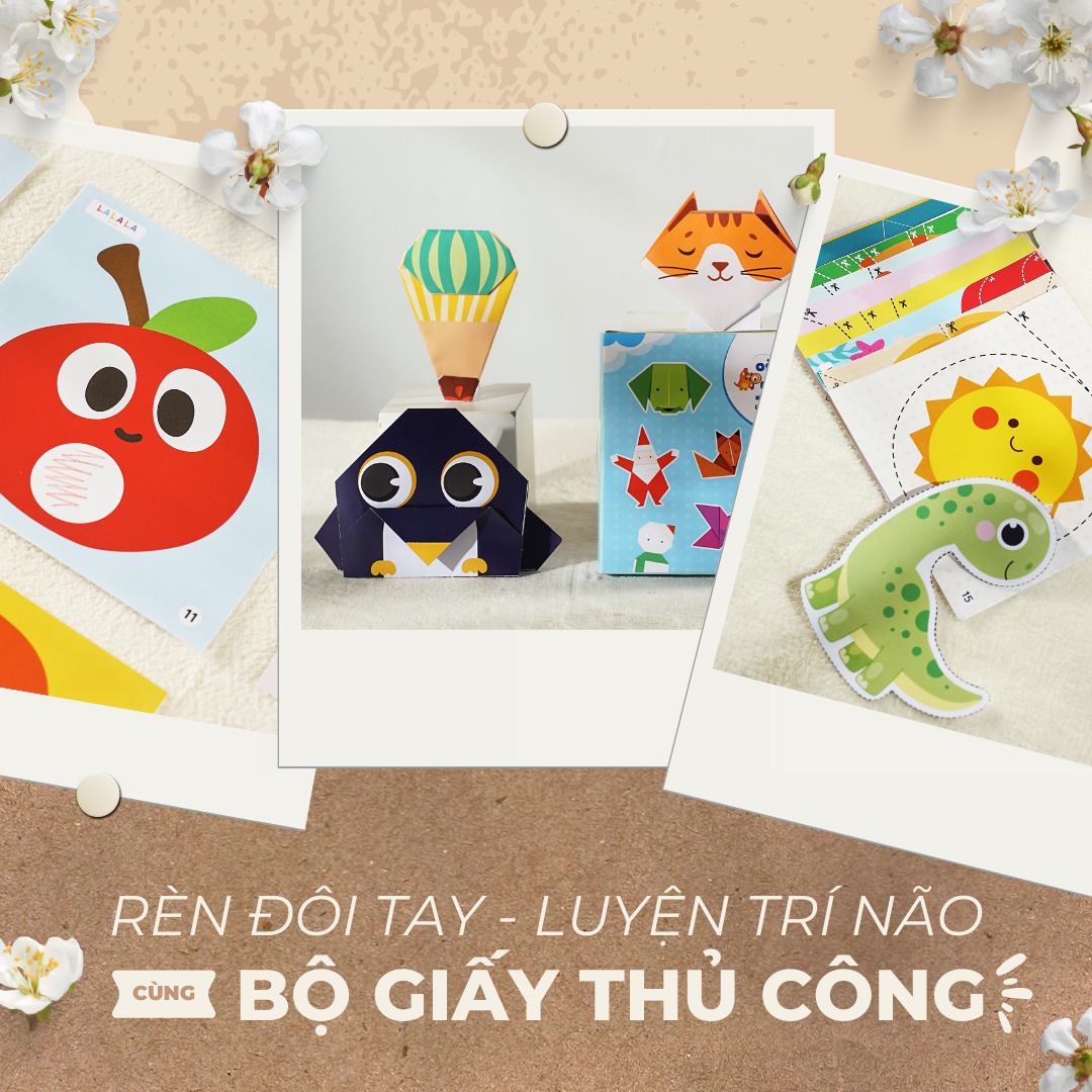 Bộ Đồ Chơi Giấy Thủ Công Đa Kỹ Năng Cắt Dán - Tô Màu - Gấp Giấy Tay Khéo Não Tinh Lalala Baby (Không bao gồm kéo + bút màu)