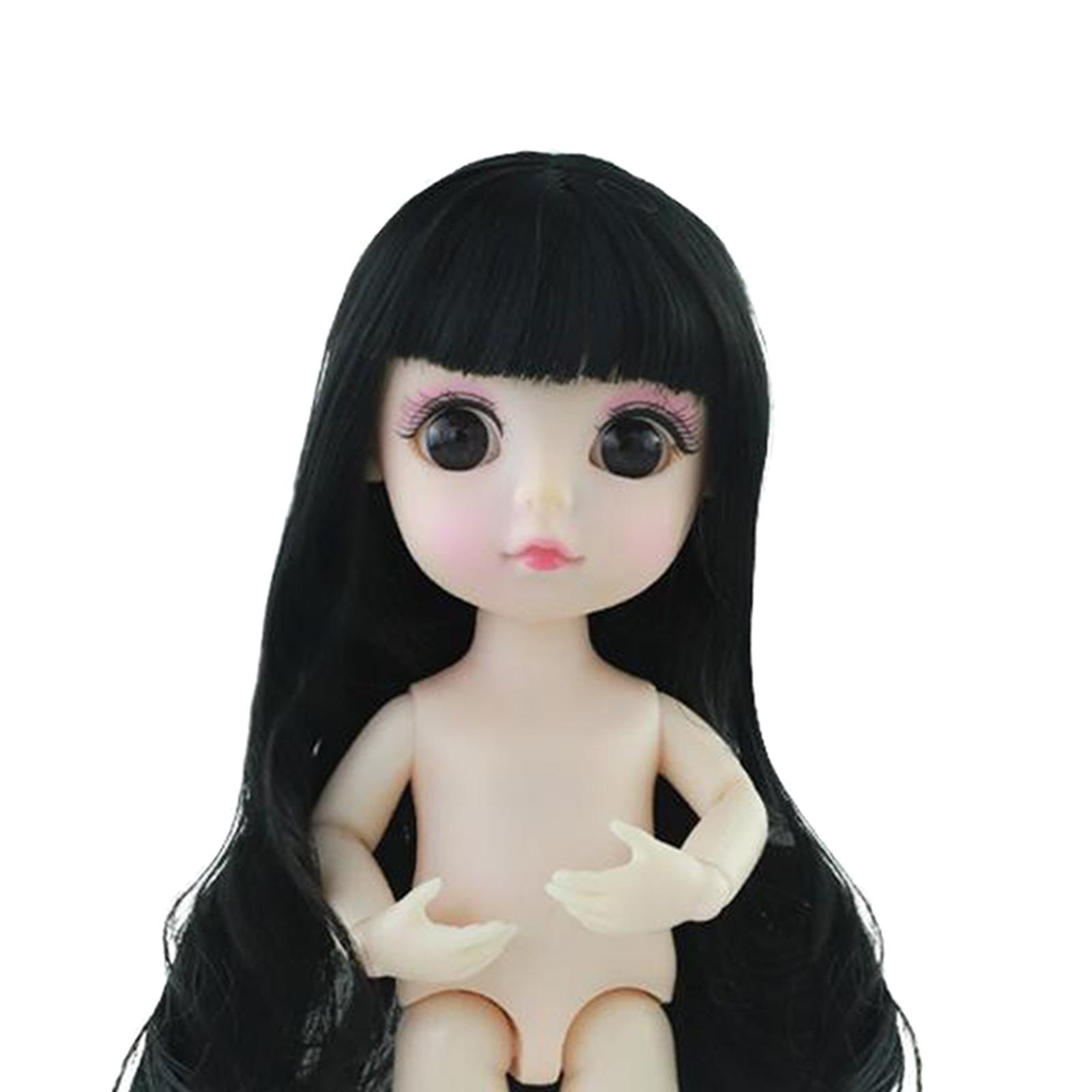 Flexible 16cm 13 Jointed Doll Body with Hair for BJD Dolls Black