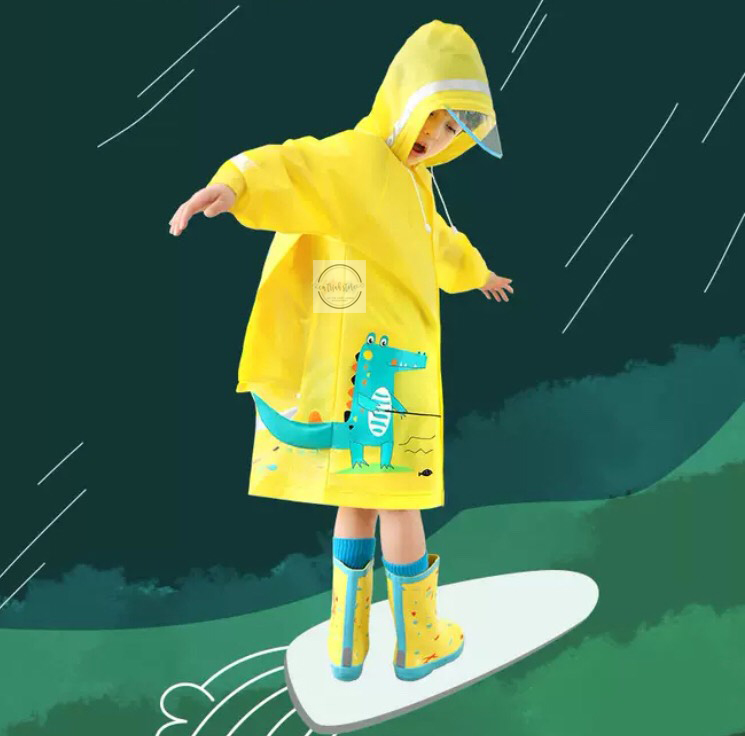 Áo mưa trẻ em cao cấp có mũ , thiết kế phản quang, màu sắc dễ thương, chất liệu an toàn cho bé