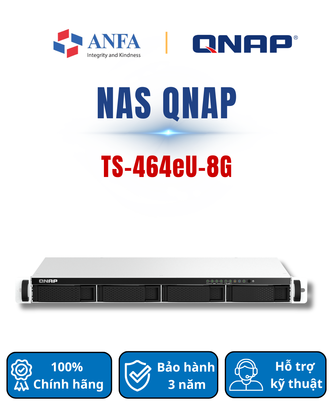 Thiết bị lưu trữ Nas QNAP, Model: TS-464eU-8G-Hàng chính hãng