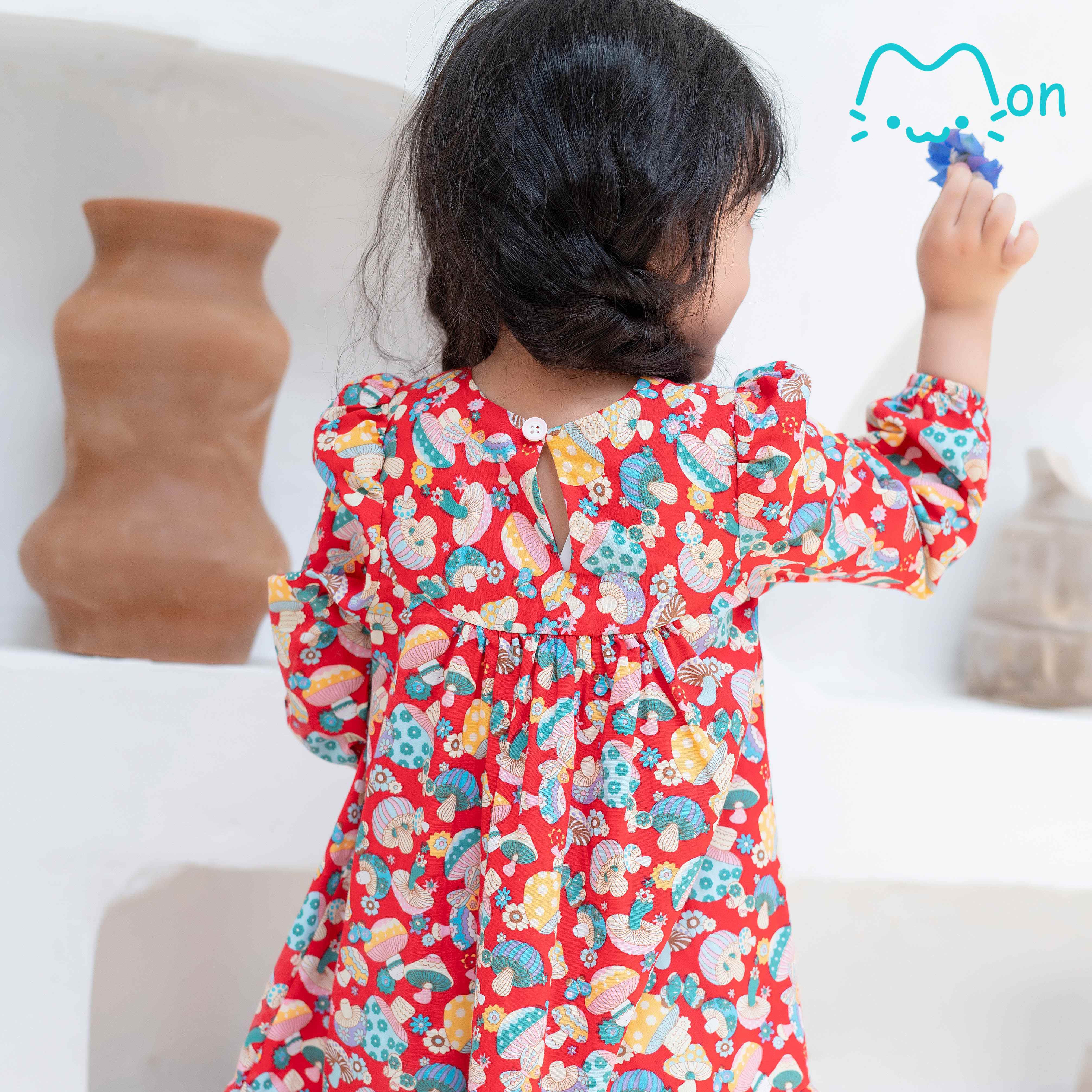 Váy Babydoll Cotton dài tay họa tiết cây nấm xinh xắn cho bé gái VL06, VL07