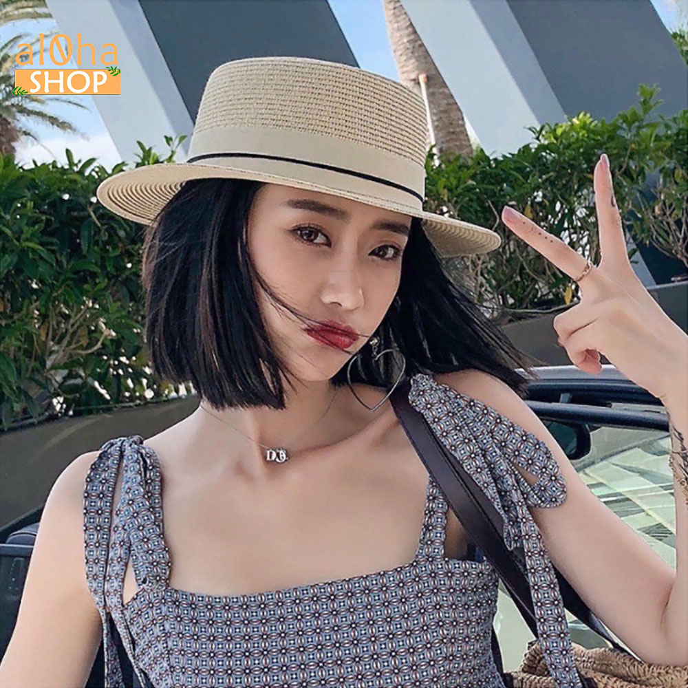 Nón cói vành nhỏ - mũ cói chữ M dáng vuông chống nắng, đi biển - al0ha Shop