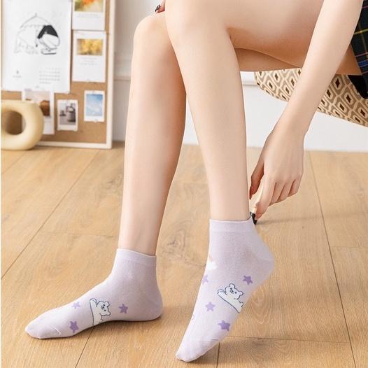 Set Vớ Tất Nam Nữ Ngắn Tím Tất Cổ Ngắn Cotton Trơn Cá Tính Phong Cách Đường Phố Hot Trend Vớ Ngắn Cổ Ulzzang