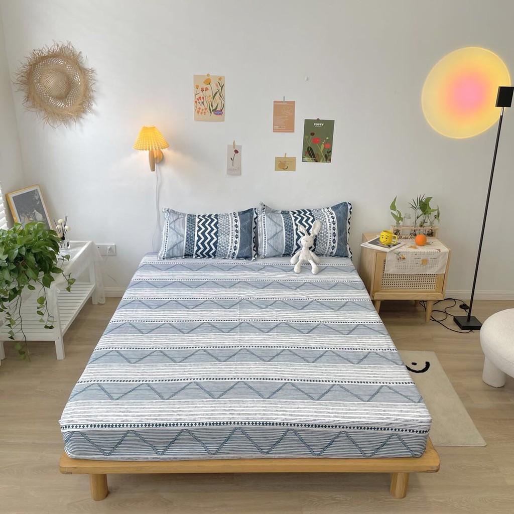 Bộ chăn ga gối Cotton Poly M2T bedding xương sóng âm, vỏ chăn mền, drap giường và 2 vỏ gối