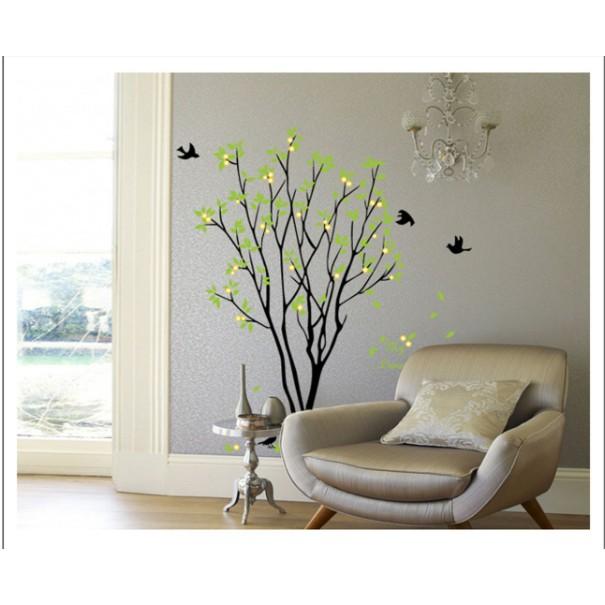 Decal trang trí tường - Cây nhánh mỏng Chim Đen A.H