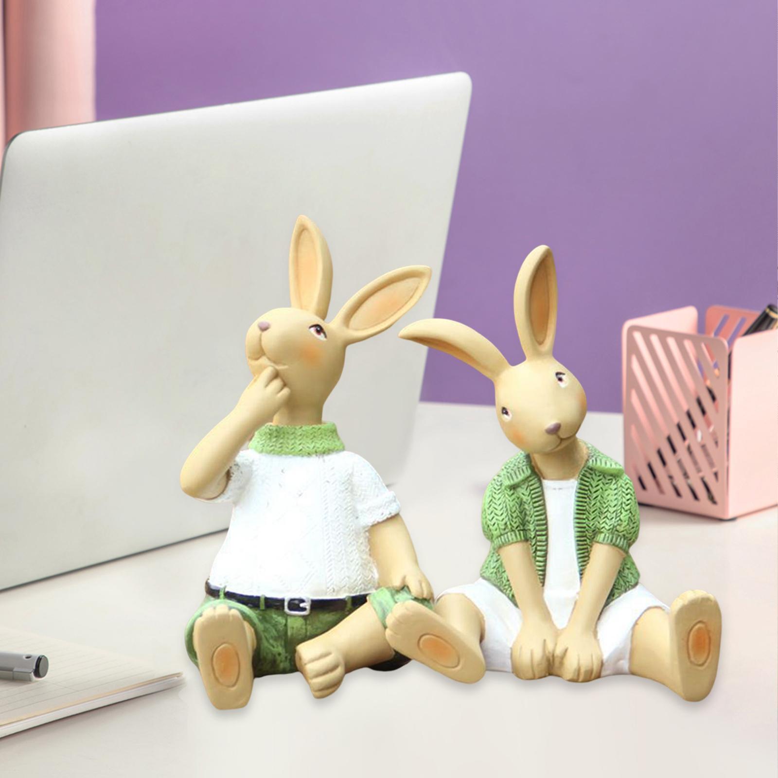 Easter Garden Statues Rabbit Resin Handmade for Home Tabletop Centerpiece