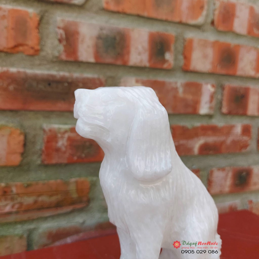 Tượng đá chó 12 con giáp phong thủy đá trắng 15cm đá Non Nước