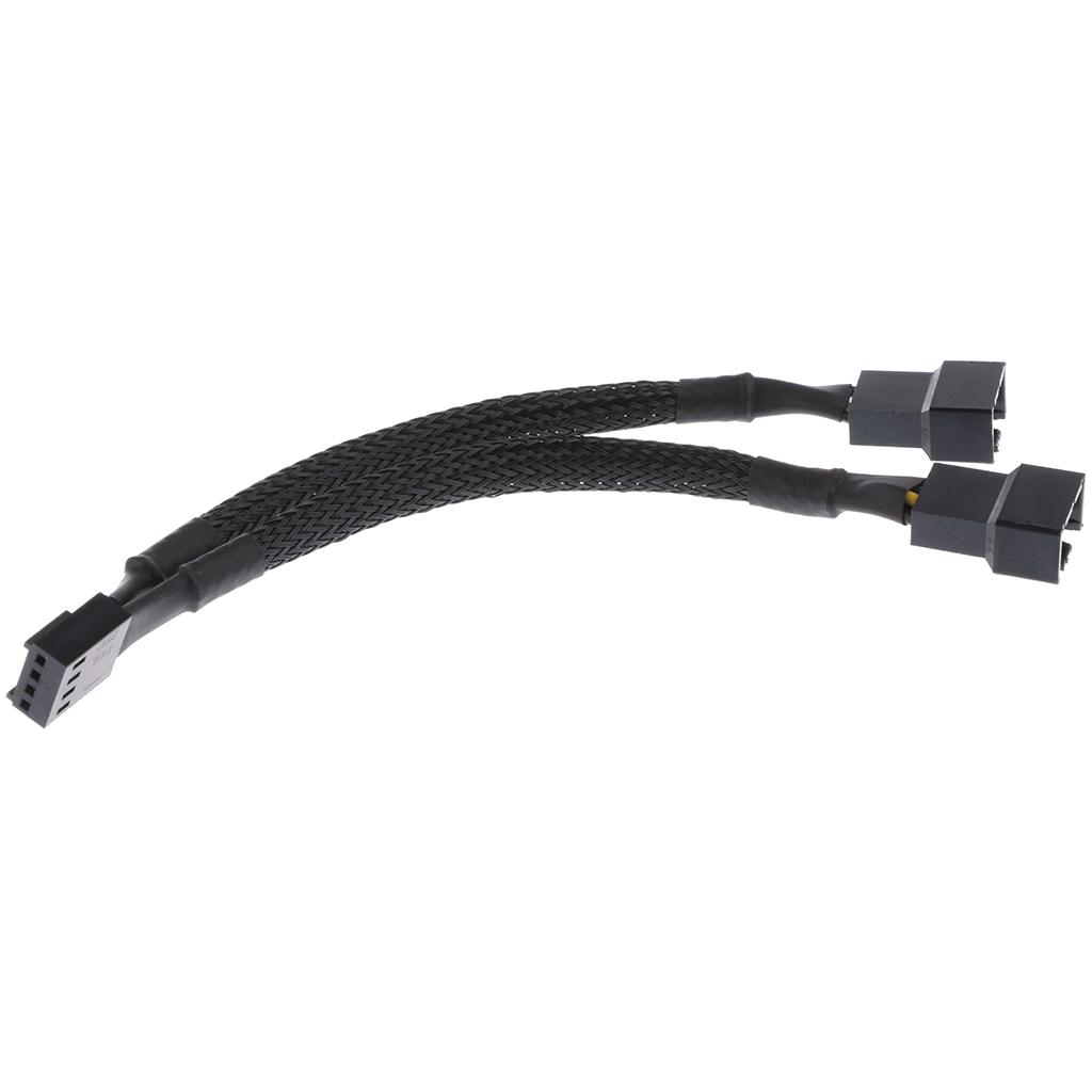 2Pcs 4pin Fan 15cm Y Splitter Power Cable Black Sleeved for Computer PC Fan
