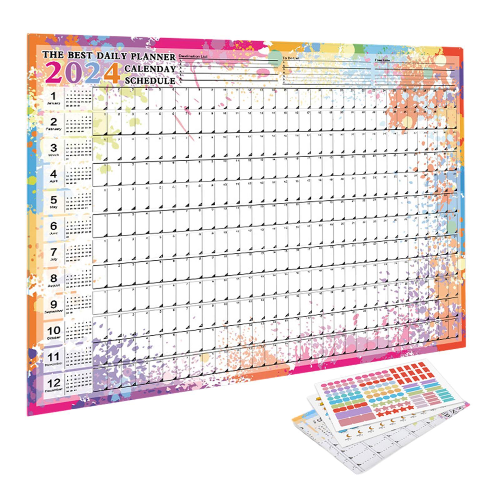 Wall Hanging Calendar Yearly Calendar Planner 2024 Memo Pad Daily Schedule Planner Sheet Foldable Annual Poster for Classroom Special Events