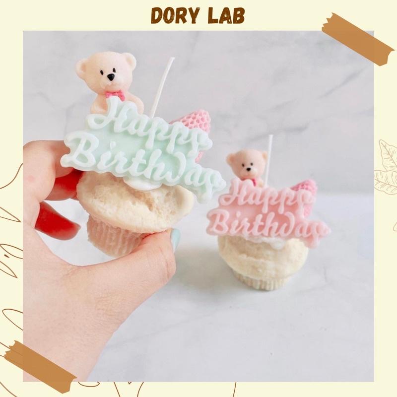 Nến Thơm Handmade Bánh Muffin Gấu Con Kèm Chữ Happy Birthday - Dory Lab