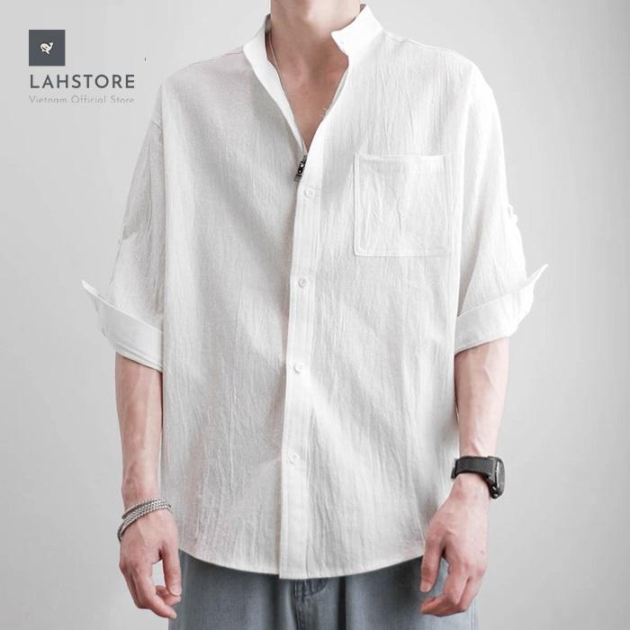 Áo đũi nam cổ tàu mở khuy form rộng tay lỡ LAHSTORE, phù hợp từ 58 đến 88kg