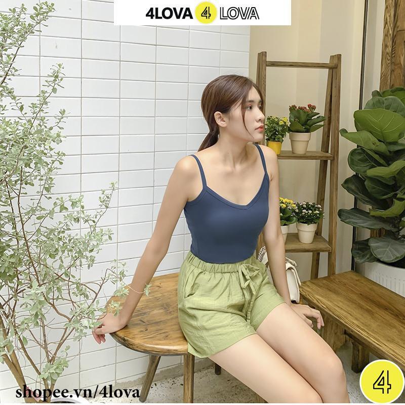 Áo hai dây nữ cổ tim trơn 4LOVA chất liệu cotton mềm mại, nhẹ nhàng