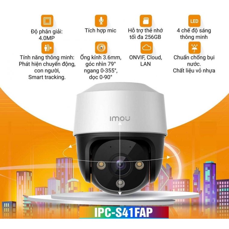 CAMERA WIFI IMOU CRUISER SE IPC-S41FP 4M 2K XOAY ĐỘ, TÍCH HỢP ĐÈN CHIẾU SÁNG, CÓ MÀU BAN ĐÊM - HÀNG CHÍNH HÃNG