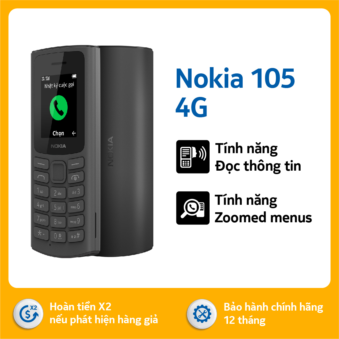 Điện thoại Nokia 105 4G -  chính hãng - Đen