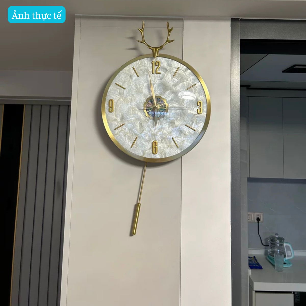 Đồng hồ treo tường KHẢM TRAI cao cấp viền đồng thau - Đồng hồ quả lắc đẹp - Đồng hồ phòng khách - Mã DH72