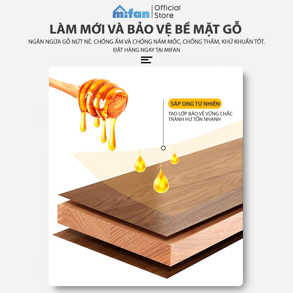 Sáp Ong Đánh Bóng Đồ Gỗ, Sàn Gỗ Mifan Beeswax 80gr - Làm mới, Phục hồi màu gỗ, vết xước bàn ghế, tủ, cửa gỗ - Hàng chính hãng