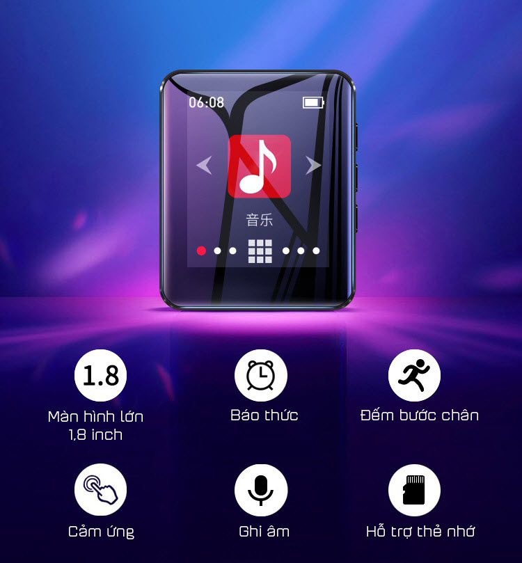 Máy Nghe Nhạc MP3 Ruizu M4 Bộ Nhớ Trong 16Gb - Màn Hình Cảm Ứng 1.8 Inch - Kết Nối Bluetooth 4.0 - Hàng Chính Hãng