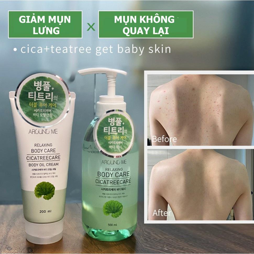 Sữa Tắm Tinh Chất Rau Má Around Me Chăm Sóc Cho Da Mụn Nhạy Cảm Relaxing Bodycare Cicatreecare 500ml