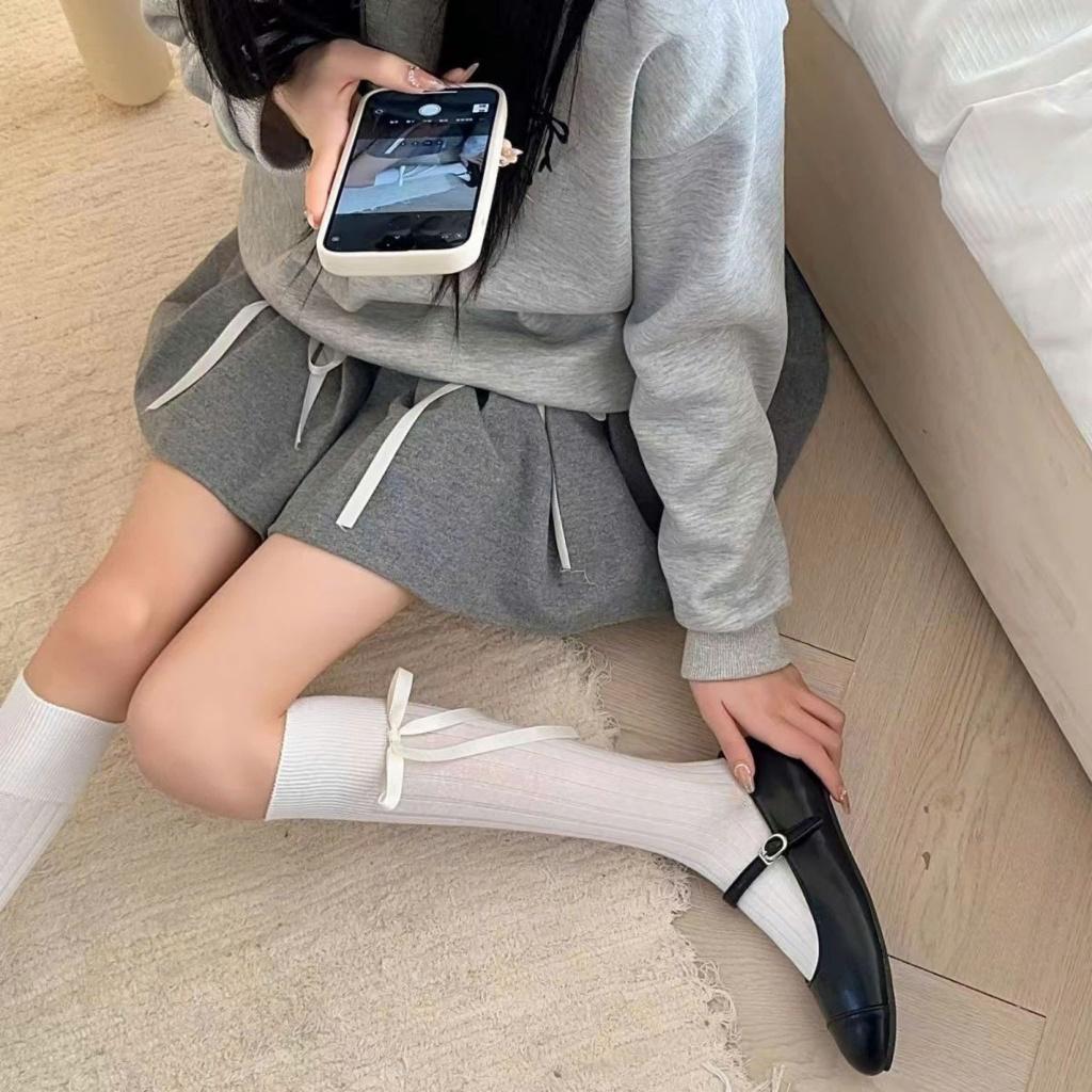 Tất, vớ bắp chân GÂN KẺ SỌC ĐÍNH NƠ phong cách Lolita NhậtBản trẻ trung, thanh lịch có nhiều màu lựa chọn cho nữ Women