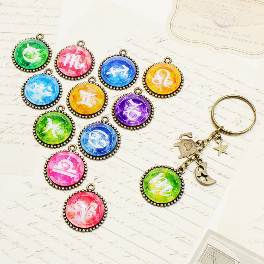 Móc khóa 12 cung hoàng đạo Zodiac màu sắc tươi sáng siêu đẹp 06646-MK0027