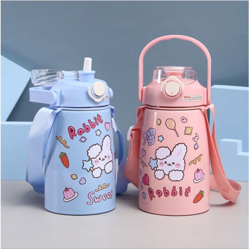 Bình Nước Giữ Nhiệt Cute 800ml Chất Liệu Inox 304 Giữ Nhiệt Không Gỉ Nóng Lạnh 24 Giờ Kèm Ống Hút Và Sticker - Hàng Loại 1 - Chính Hãng MINIIN