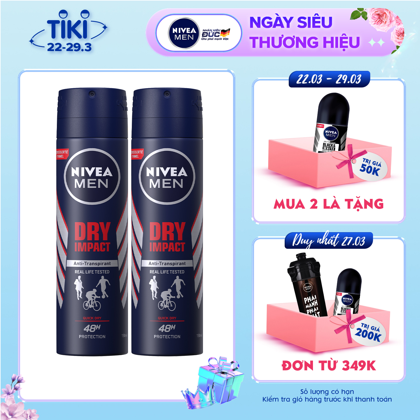 Combo 2 Xịt Ngăn Mùi NIVEA MEN Dry Impact Khô Thoáng 150ml - 81602